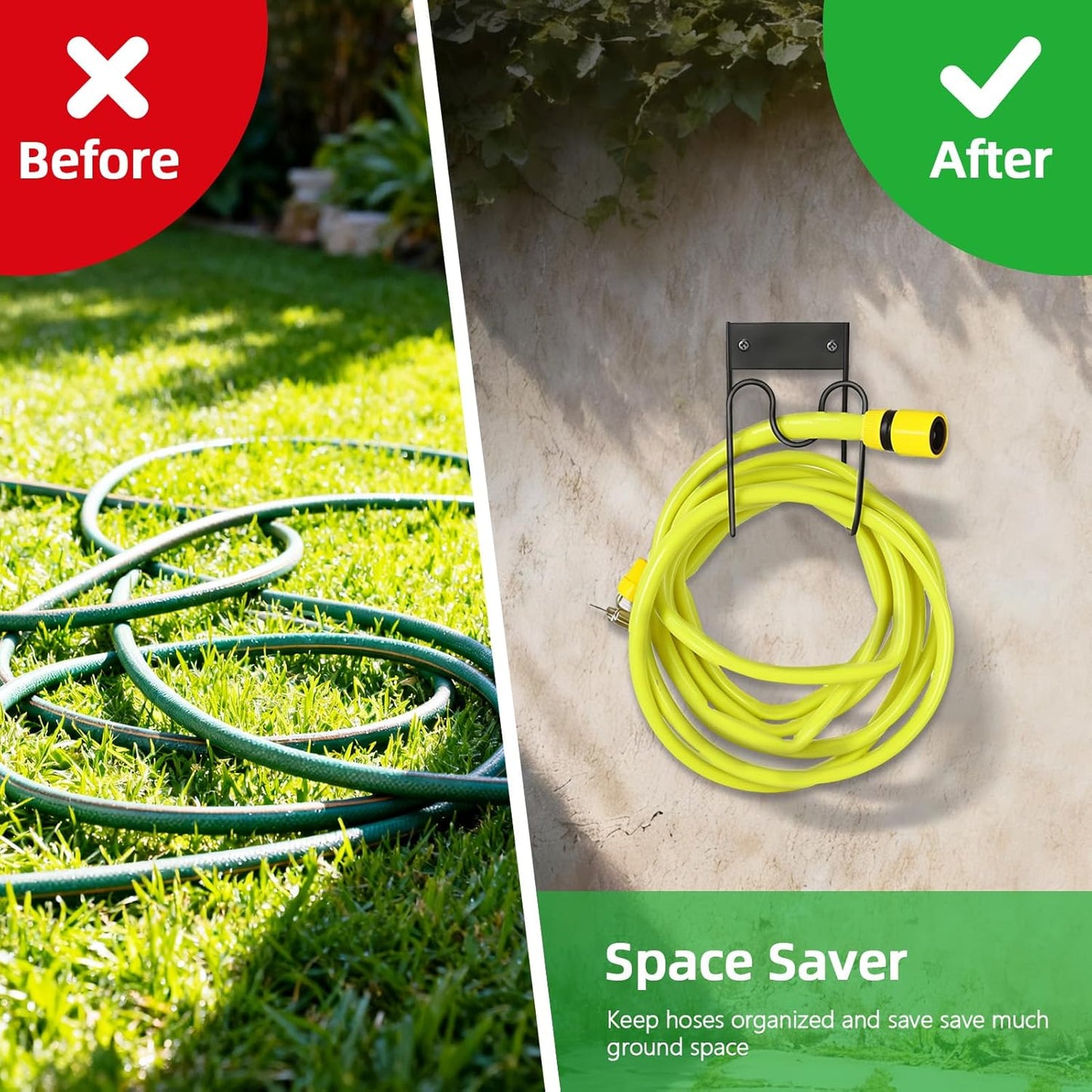 Garden Hose Holder Wall Mount, Multipurpose Outdoor Metal Hose Hanger Holders for Garden, Yard, Garage Accessories