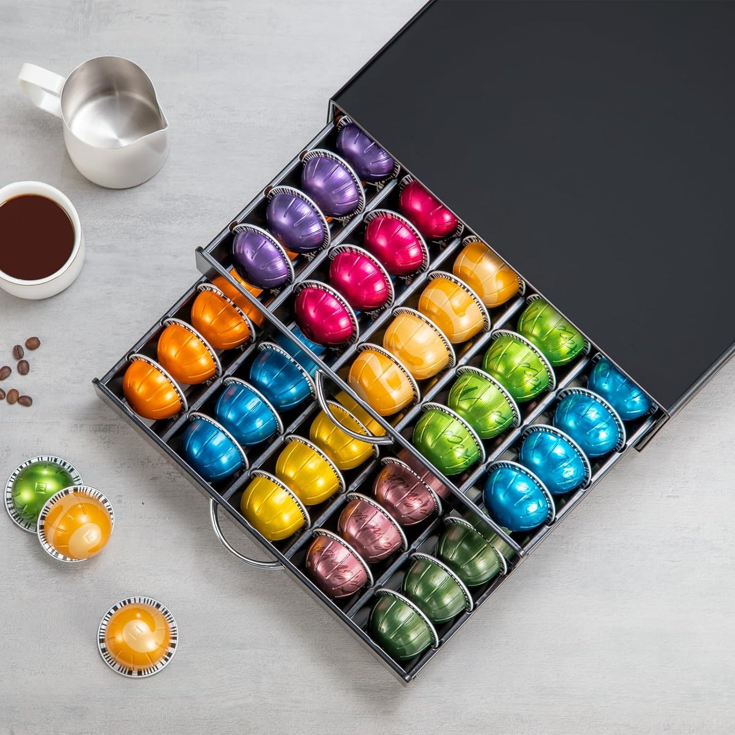 ZCDCP 2-Tier 100-Capacity Vertuo Pod Organizer for Nespresso - Space-Saving Coffee Capsule Drawer Storage System for Fits All Vertuo Pods