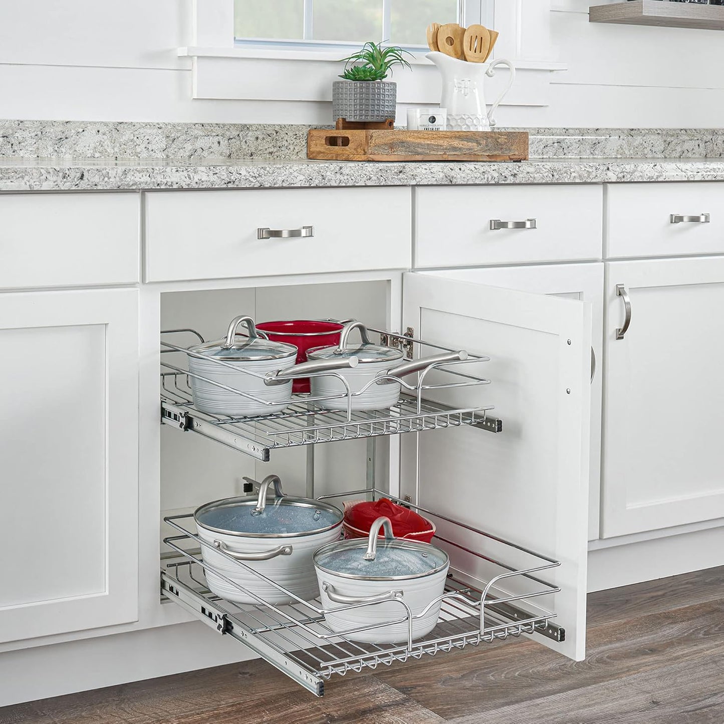 Rev-A-Shelf 2 Tier Kitchen Cabinet Pullout Shelf and Drawer Organizer Slide Out Pantry Storage Basket in Multiple Sizes, 21 x 22 In, 5WB2-2122CR-1