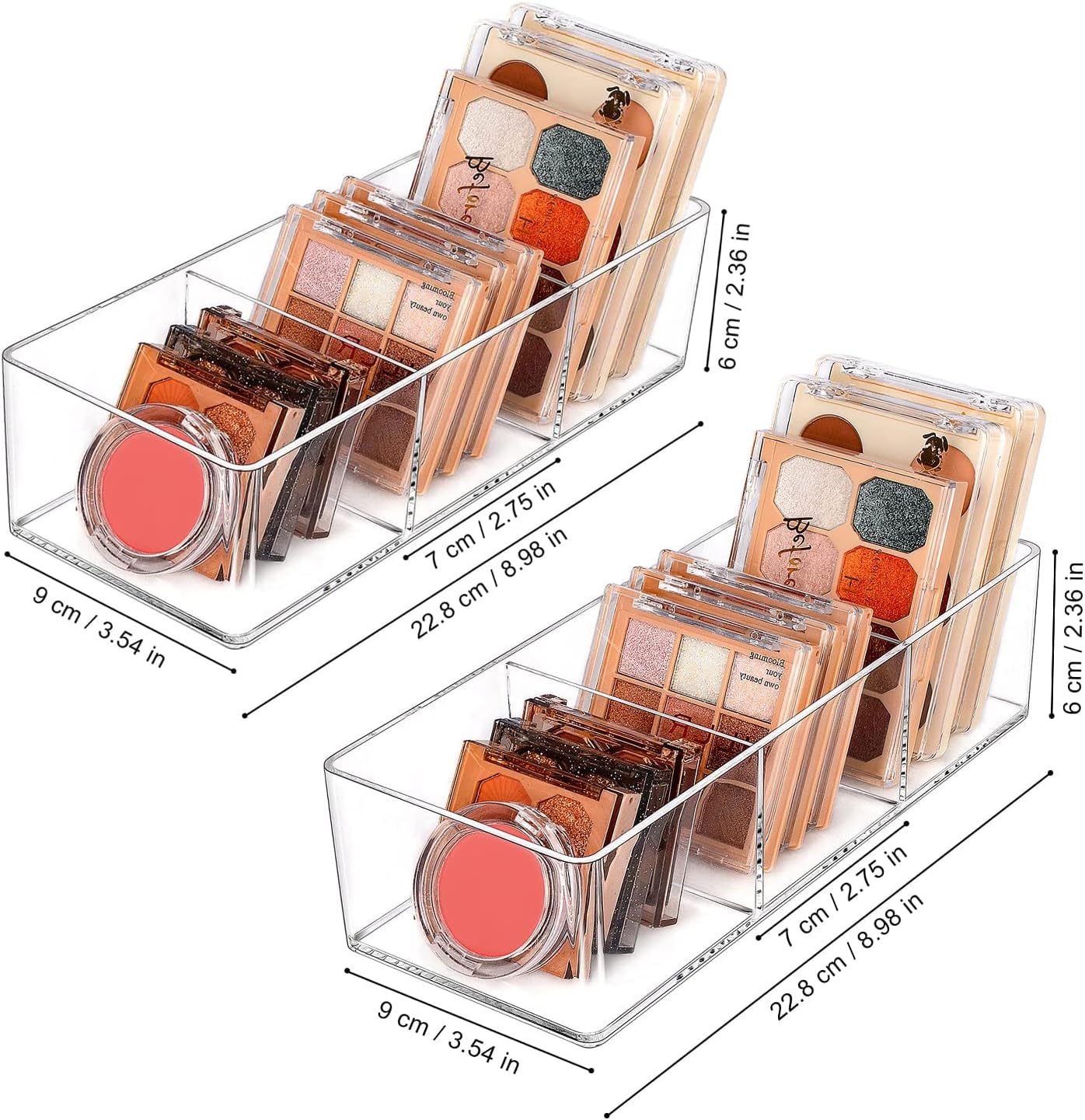 JessLab Acrylic Organizer, 2PK Cube Sections Makeup Organizer for Drawer, Makeup Organizer for Vanity, Countertop, Bathroom, Kitchen and Cabinet Storage(3+3 Compartment)