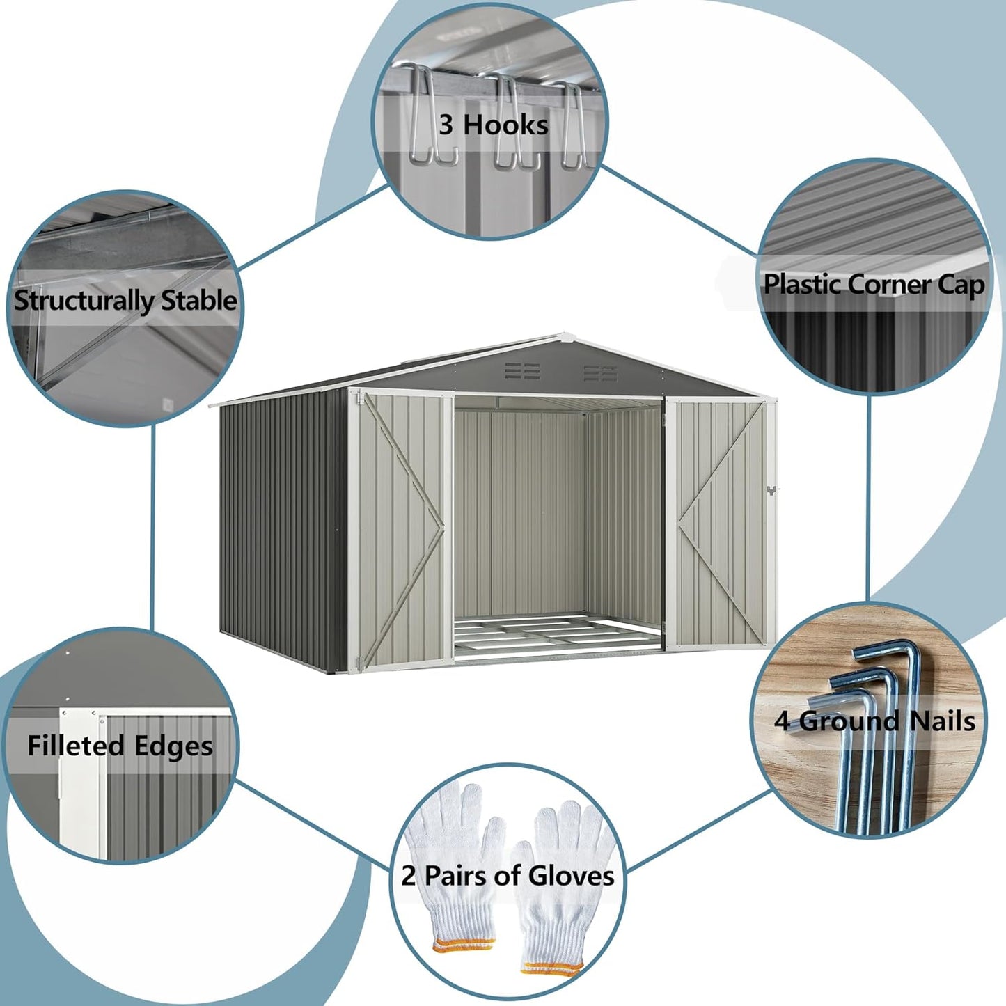 Metal Outdoor Storage Sheds 8 x 6 FT Lockable Metal Garden Shed Steel Anti-Corrosion Storage House with Double Lockable Door for Backyard Outdoor Patio