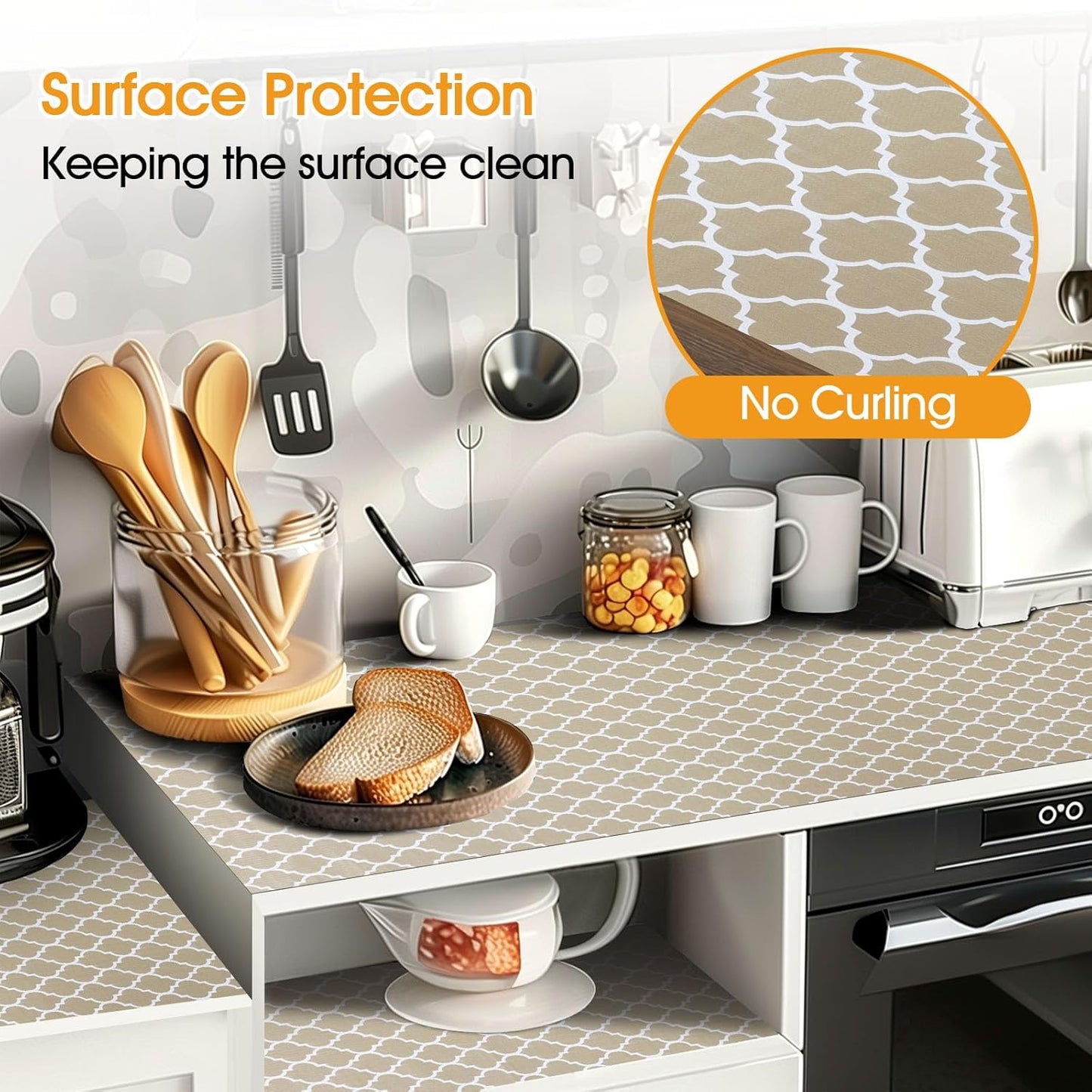 Shelf and Drawer Liner for Kitchen Cabinets Non-Adhesive, Strong Grip Non-Slip Thickened Cabinet Liners for Shelves, Waterproof Mats for Dresser Cupboard, Beige, 23 in x 20 Feet