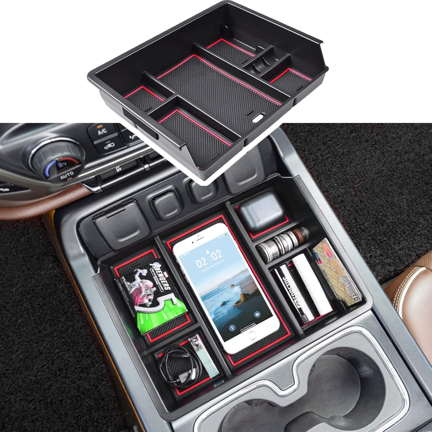 EDBETOS Console Organizer Compatible with 2014-2018 Chevy Silverado/GMC Sierra 1500 and 2015-2019 Silverado/Sierra 2500HD/3500HD Accessories Compartment Insert Tray - Full Console w/Bucket Seats ONLY