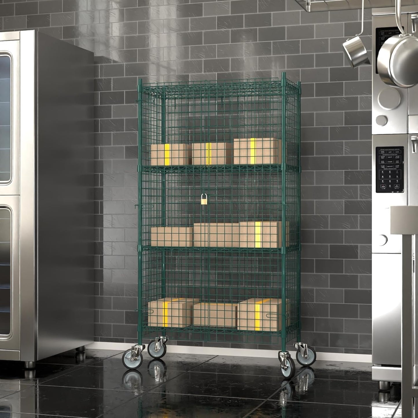 18"x36"x70" Metal Wire Green Security Heavy Duty Commercial NSF Certified Storage Unit | Mobile Wire Security Cage Kit