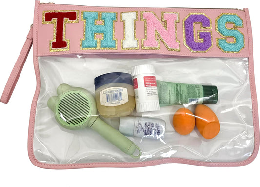 TopTTanBo Chenille Letter Clear Bag Purse Multi-purpose Transparent Waterproof Snacks Makeup Tote Bag with Wrist Strap