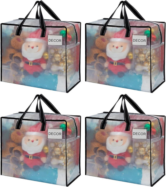 VENO 4 Pack Heavy Duty Moving Bags, Storage Bags, Packing Supplies, Top Zipper, Storage Totes for Camping, Clothes, Bedding, Comforters, Pillows (13 Gallon Clear, 4 Pack)