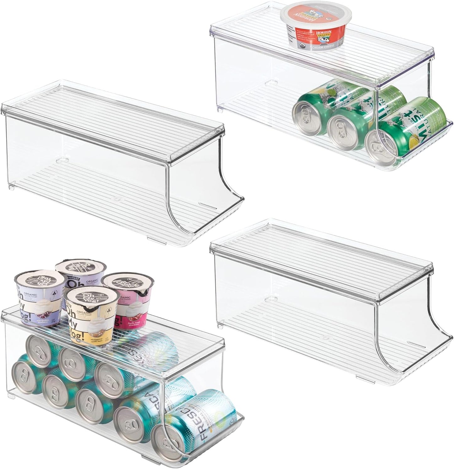 iDesign Soda Can Organizer with Lid for Pantry or Refrigerator - Set of 4 - Clear