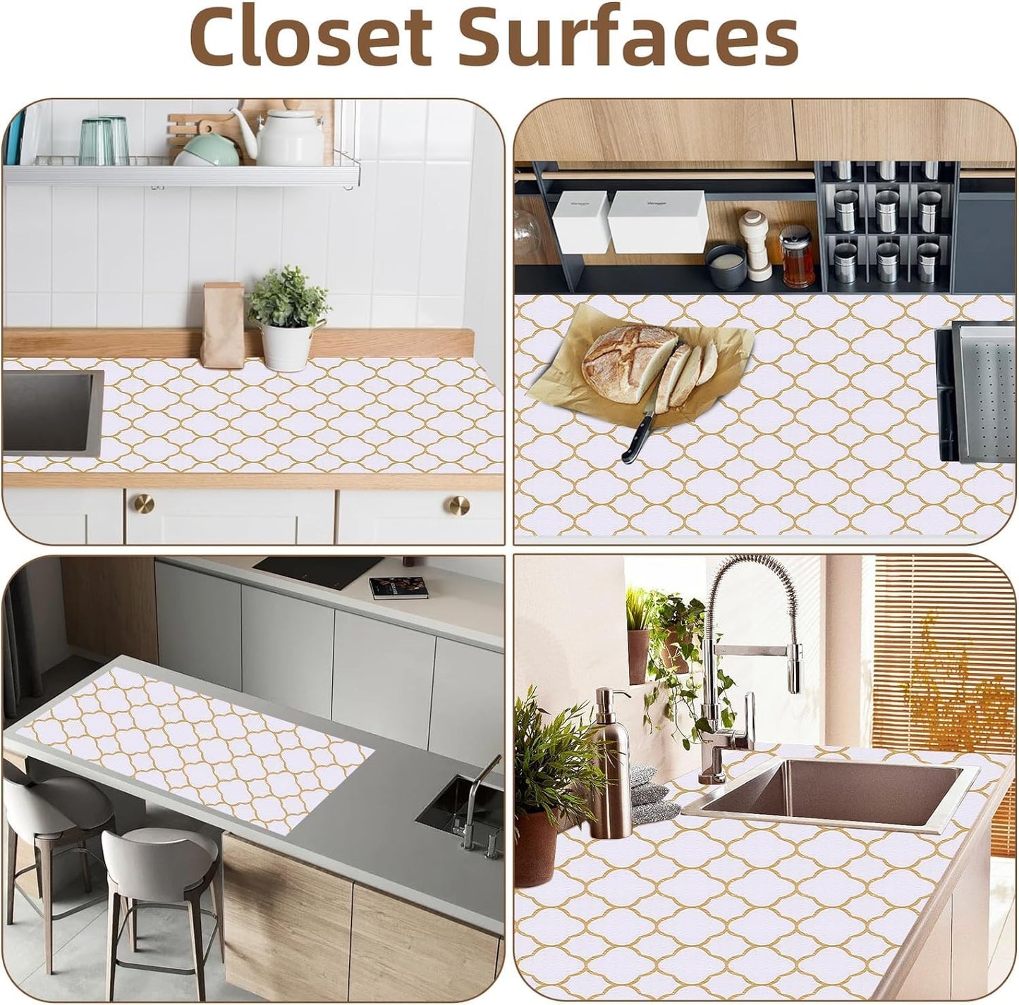 Shelf Drawer Liners for Kitchen Cabinets Non Adhesive Drawer Liner Thickened Refrigerator Liner Gold Quatrefoil Strong Non-Slip Paper for Tool Box with Knife and Tape Measure,23.6 x 236.2 Inches