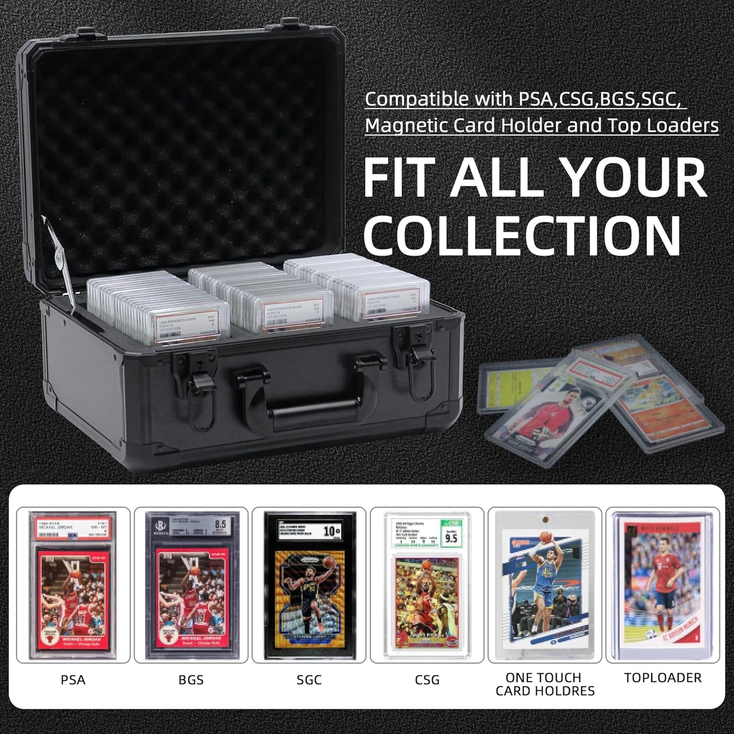 Graded Card Storage Box; Durable Sports, PSA Card Storage Case- Trading Card Storage Box - PSA Slab Case For Top Loaders (BLACK, 14.17x11.2x7 inches)