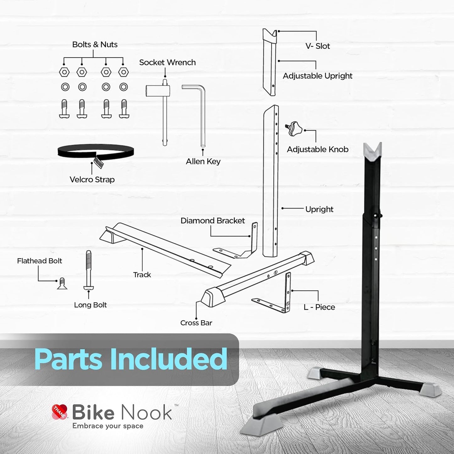 Bike Nook Bike Stand & Vertical Storage Rack - The Original Vertical Bicycle Floor Stand for Garage Storage, Indoor and Outdoor - Perfect Bike Accessories for Small Spaces with No Drilling