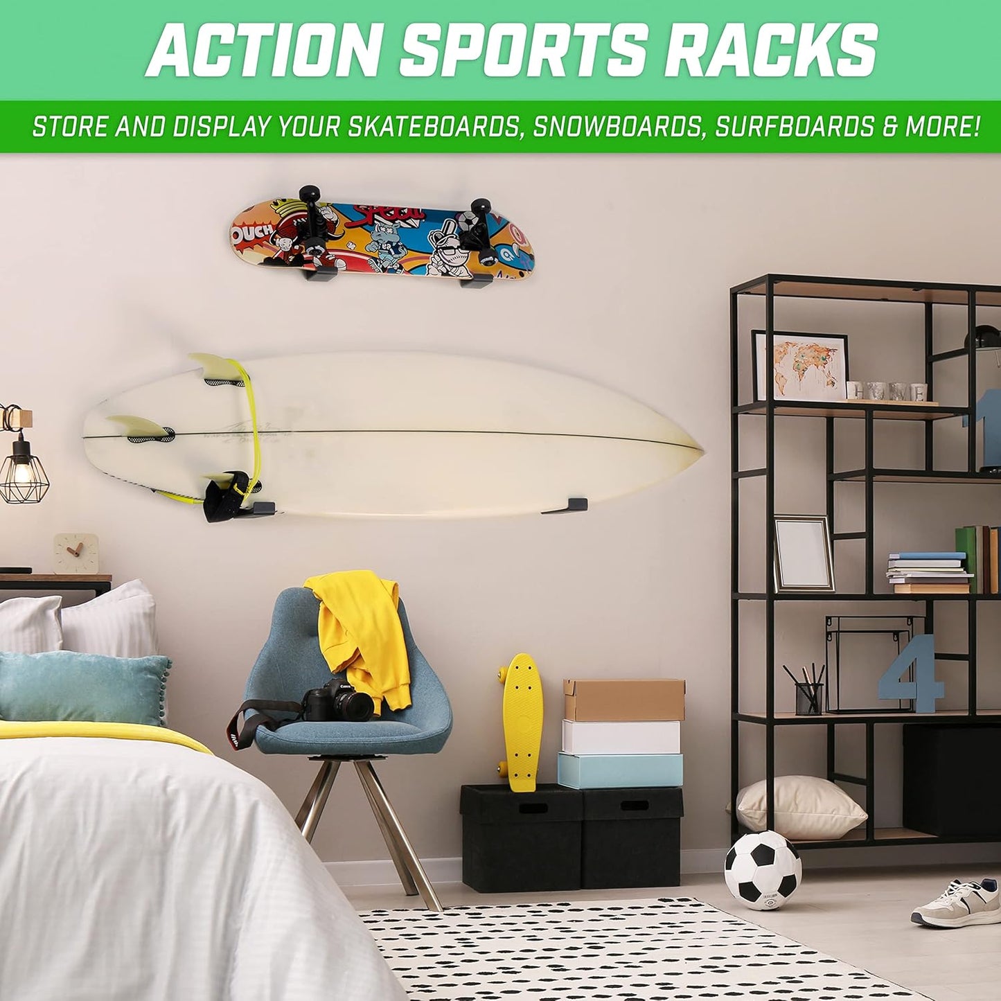 GoSports Universal Snowboard & Skateboard Wall Mount Display Racks - 2 Pack Foam Padded Hangers