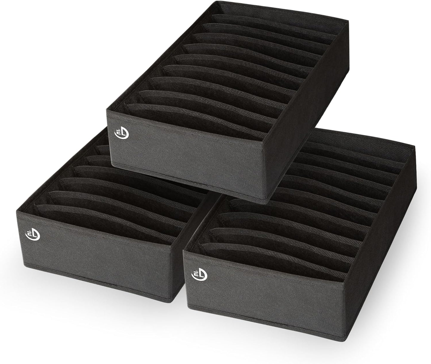 Drawer Organizer Clothes - 3 Set Multipurpose Dresser Drawer Organizer for Adults & Kids, Closet Foldable 10 Cells per Organizer - Non-Woven Fabric, T-Shirts, Baby Clothes, Shorts Organizer - Black