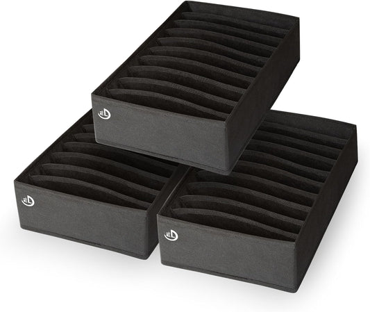 Drawer Organizer Clothes - 3 Set Multipurpose Dresser Drawer Organizer for Adults & Kids, Closet Foldable 10 Cells per Organizer - Non-Woven Fabric, T-Shirts, Baby Clothes, Shorts Organizer - Black