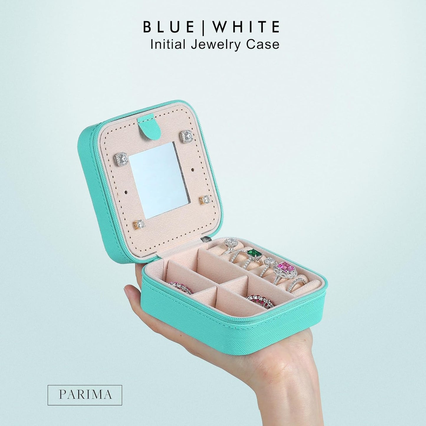 Parima Initial Jewelry Box for Women Girls, Blue Jewelry Travel Case | Chenille Letter Patches Jewelry Box | Multifunctional Personalized Travel Jewelry Case | Birthday Gifts - Letter D, Blue