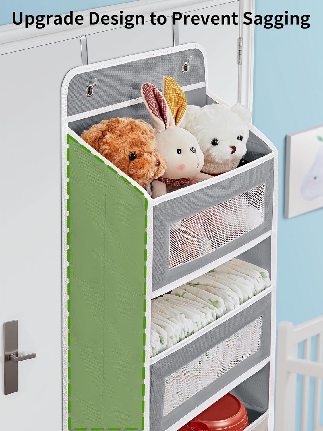 JARLINK 2 Pack Over the Door Organizer Storage, 5 Shelf Hanging Door Organizer with 5 Large Capacity Pockets, Anti Tilt 44 lb Load Behind Door Storage for Bedroom, Bathroom, Pantry, Nursery, (Grey)