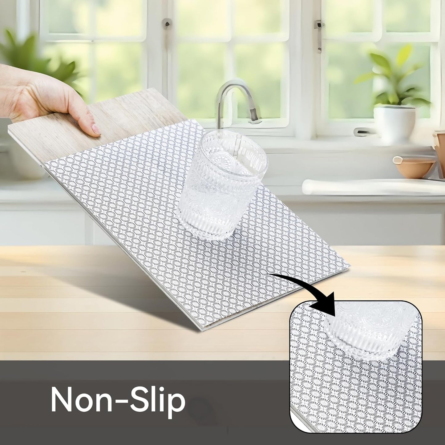 FIFTY FEET 12"x120" Non-Adhesive Shelf Liner for Kitchen Cabinets and Drawers, Washable Non-Slip PVC Cabinet Liner (Black Circle)(1 Roll)