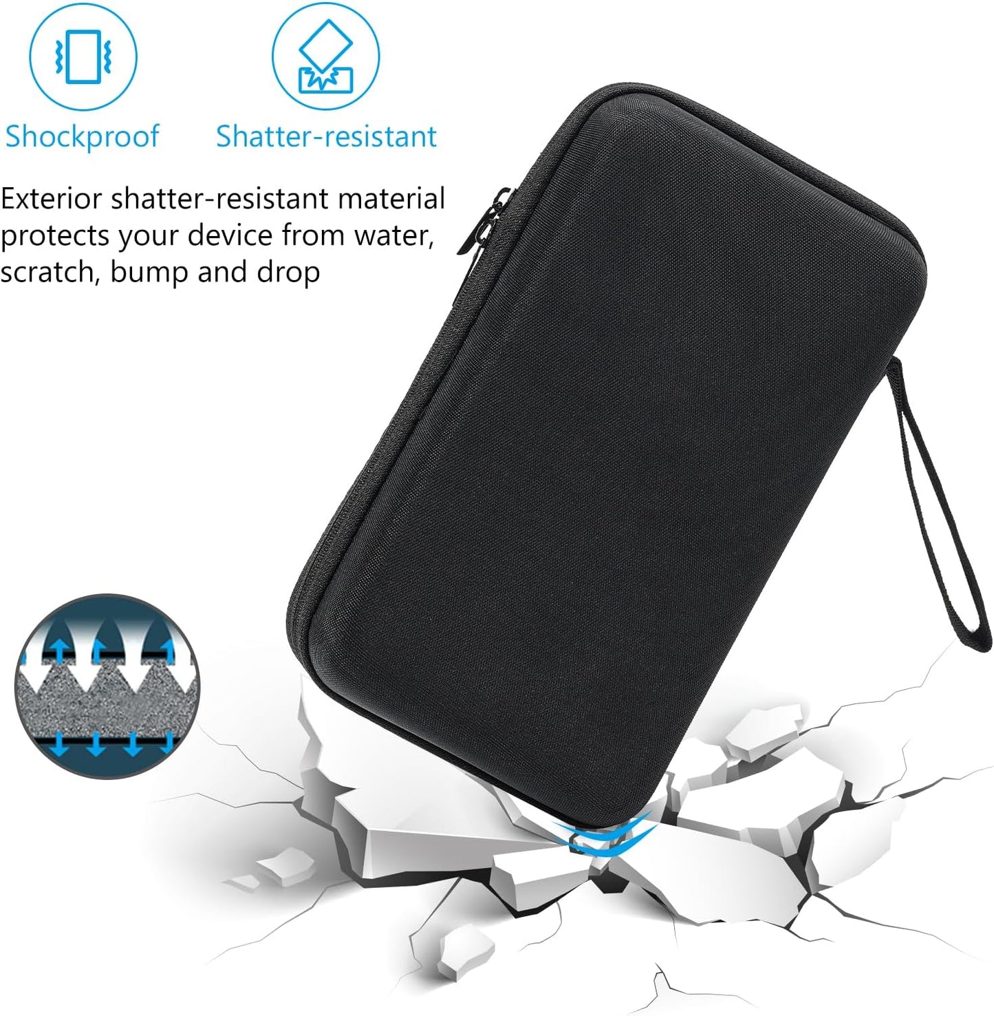 ProCase Large Hard Travel Electronic Organizer Case for MacBook Power Adapter Chargers Cables Tech Organizer Hard Drive USB Flash Disk SD Card Portable Electronics Accessories Bag -Black