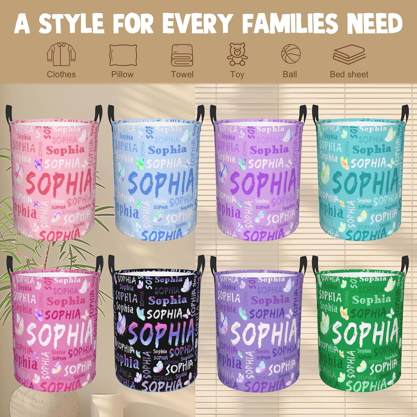 Custom Name Laundry Hamper, Personalized Laundry Basket with Name for Laundry Room Dorm Bedroom, Customized Name Dirty Clothes Hamper with Handles for Clothes Toy Boys Girls Men Women