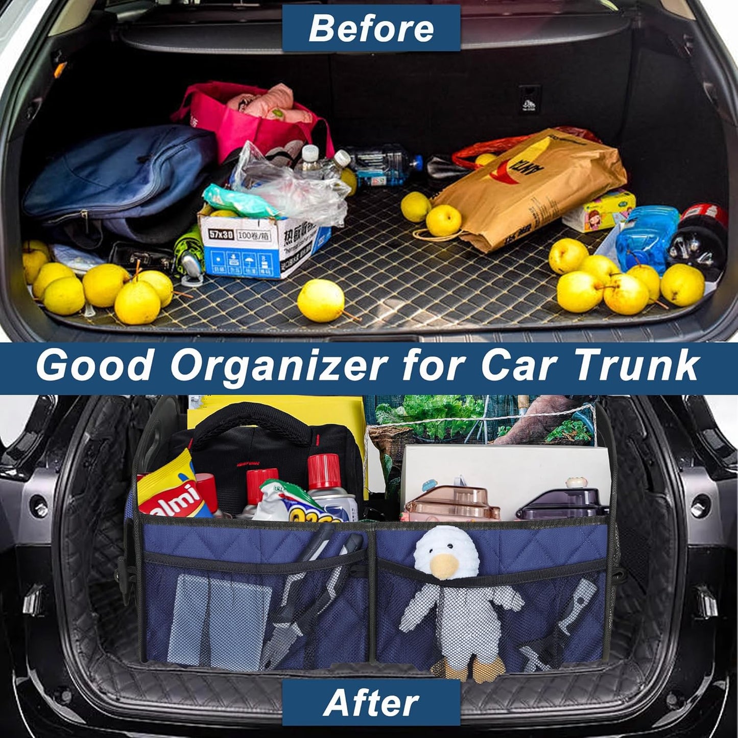 Deosk Car Trunk Organizer for SUV, Car Organizers and Storage with 6 Pocket, Car Accessories for Women/Men 70L Waterproof Polyester Trunk Organizer(Large, Navy Blue)