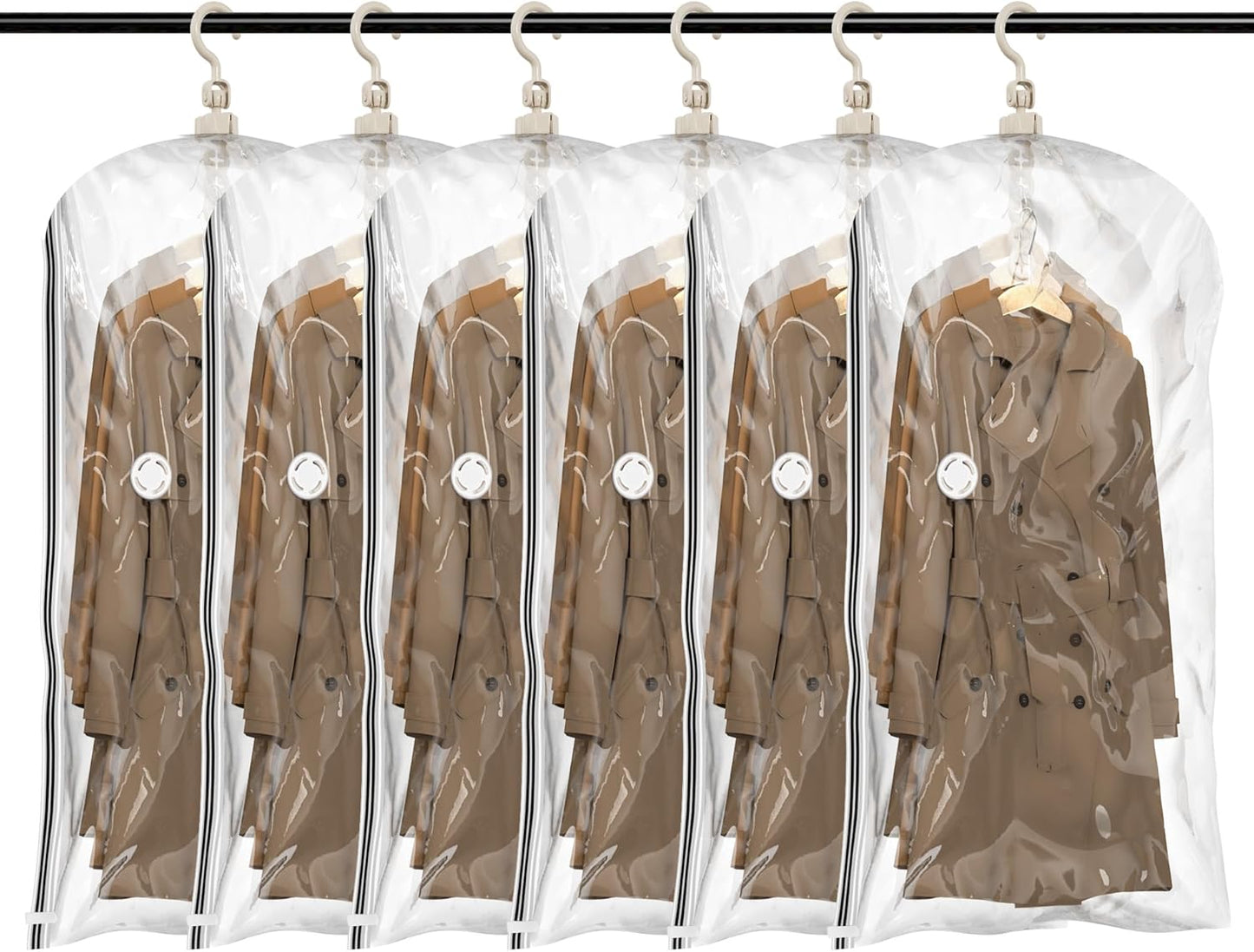 TAILI Hanging Vacuum Storage Bags, Space Saver Bags for Clothes, Coats, Suits and Jackets, Clear, 6 Pack Short, 31 x 15 x 40 inches