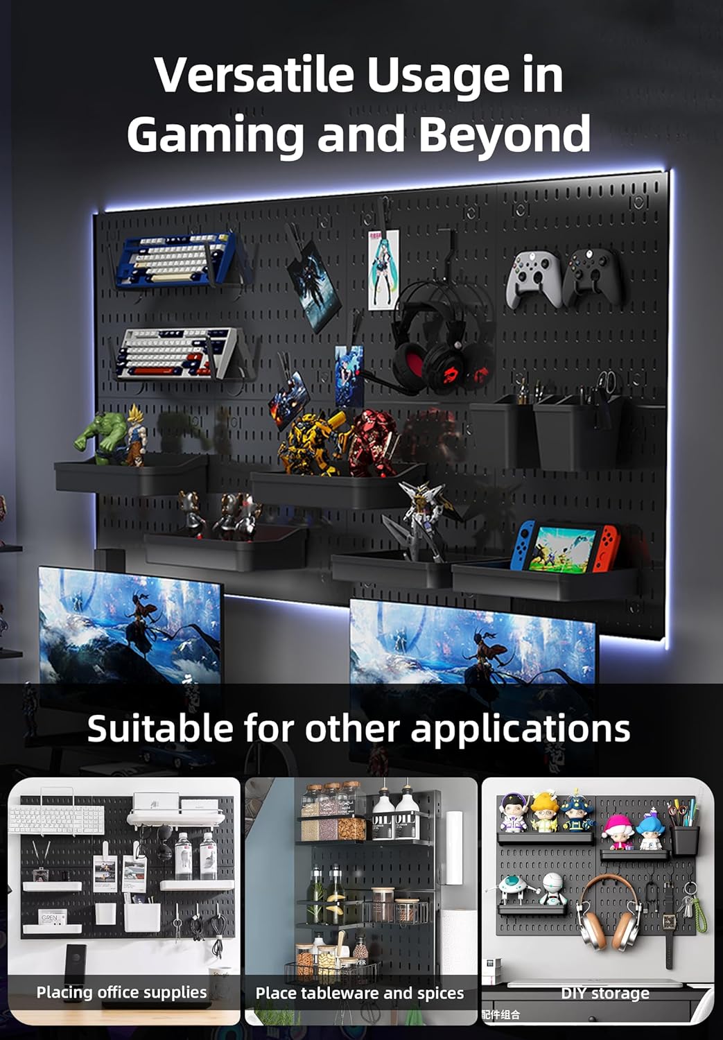 Wall Organizer Peg Board - Elevate And Declutter Your Gaming And Office - Create A Perfectly Structured Space(Black)