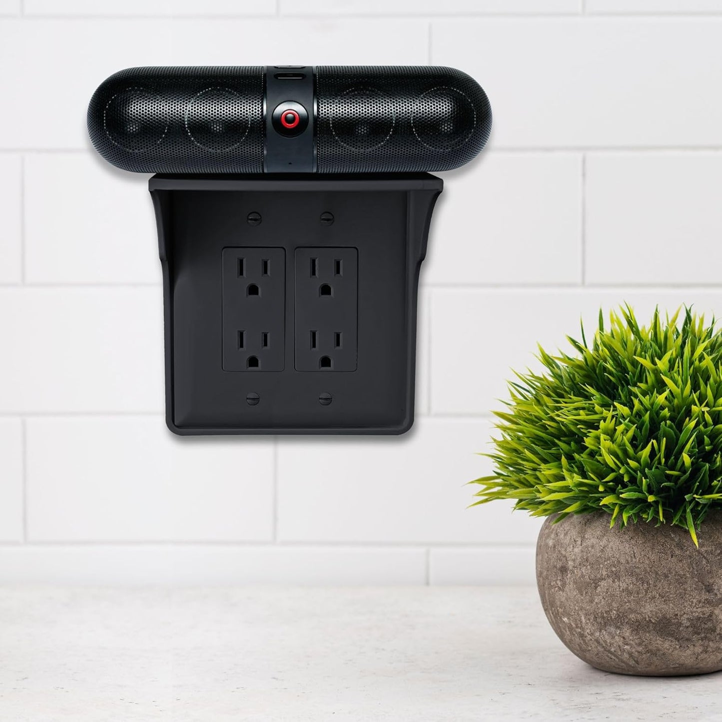 Storage Theory Power Perch Double Wall Outlet Shelf - Declutter & Reclaim Bathroom Counter Space - Alexa Stand, Apple Homepod Shelf, Toothbrush Holders Wall Mounted - Black, 2-Pack