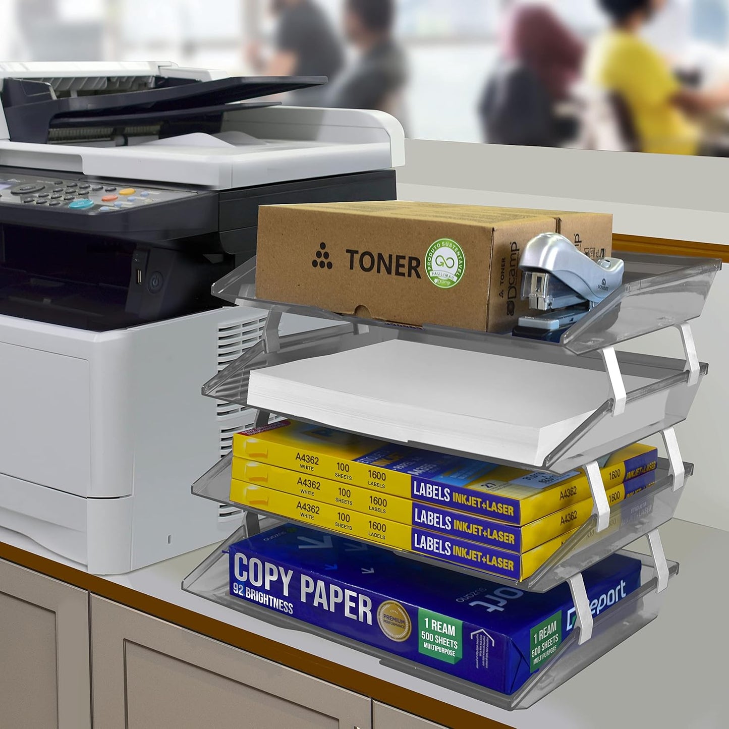 Acrimet Facility 4 Tier Letter Tray, Side Load, Letter Size/A4, Desktop File Organizer, Plastic (Clear Smoke)