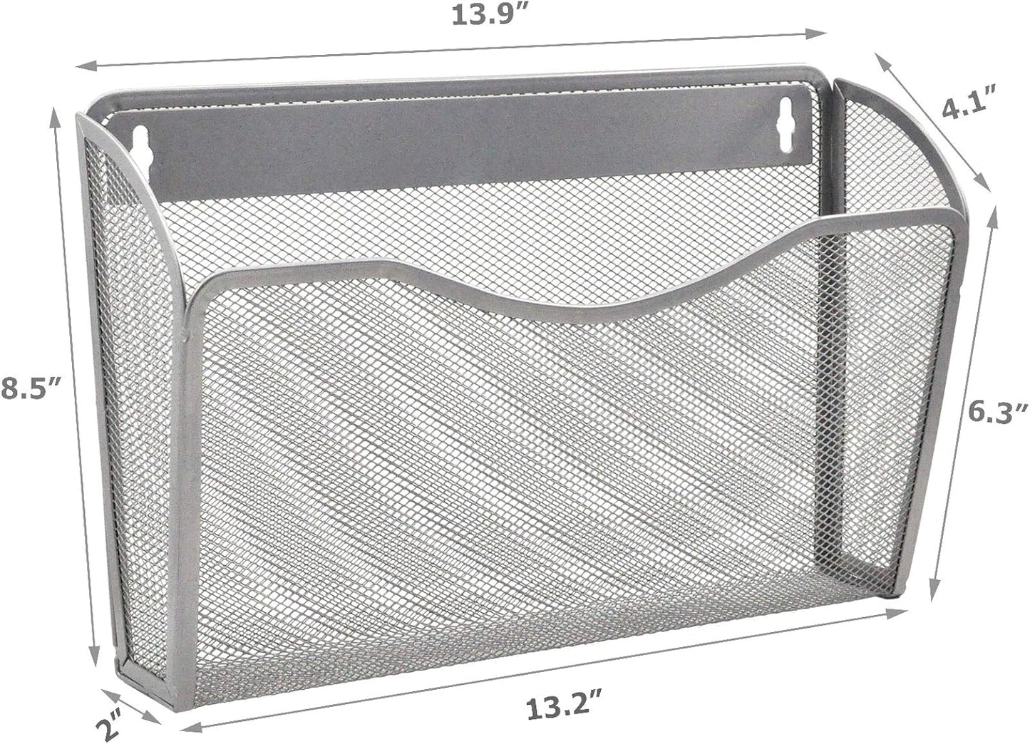 EASEPRES 6 Single Pocket Mesh Hanging File Organizer, Vertical Wall Mounted Magazine File Holder, Mount Basket Mail Paper Document Folder Organizing for Office, Home and School, Silver