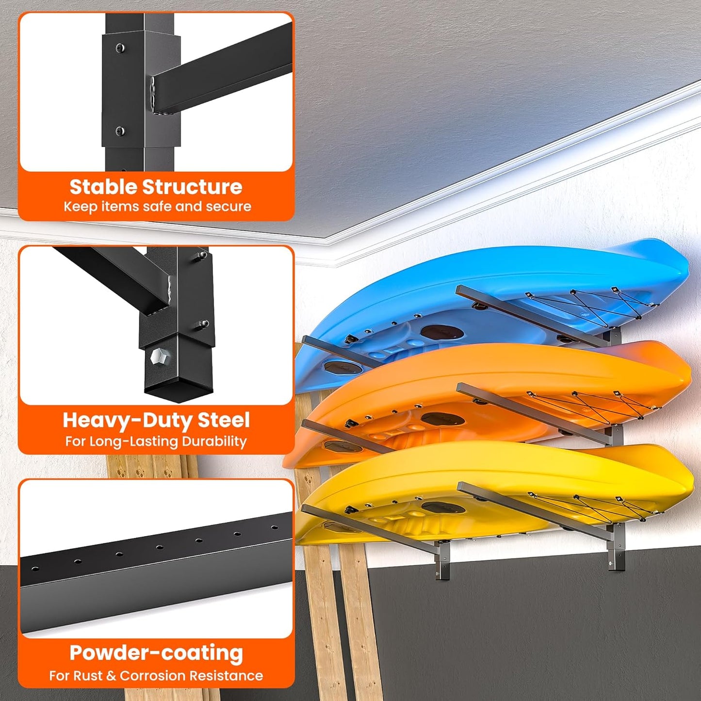 Ultrawall Kayak Storage Rack, Adjustable Wall Mounted Kayak Holder for Garage, Heavy Duty Kayak Hanger for Canoe, Paddleboard, Indoor & Outdoor Use