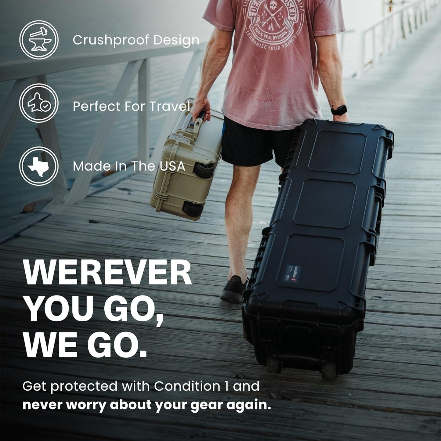 Condition 1 45" Empty Waterproof Hard Case w/Wheels – Lockable, TSA Approved Gear Storage Long Trunk, IP67-Rated Waterproof, Stackable, Rugged Travel Case – Black, Made in USA, Model 2191