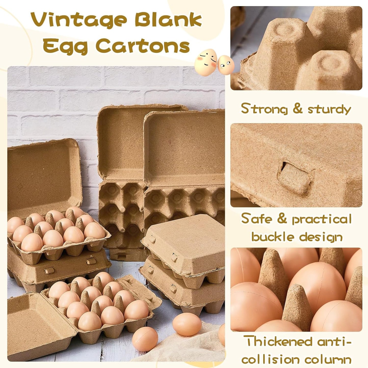 Rtteri 200 Pieces Paper Pulp Egg Cartons Bulk 3x4 Style Vintage Blank Egg Cartons Bulk for Fresh Duck Quail Storage Kitchen Family Farmhouse