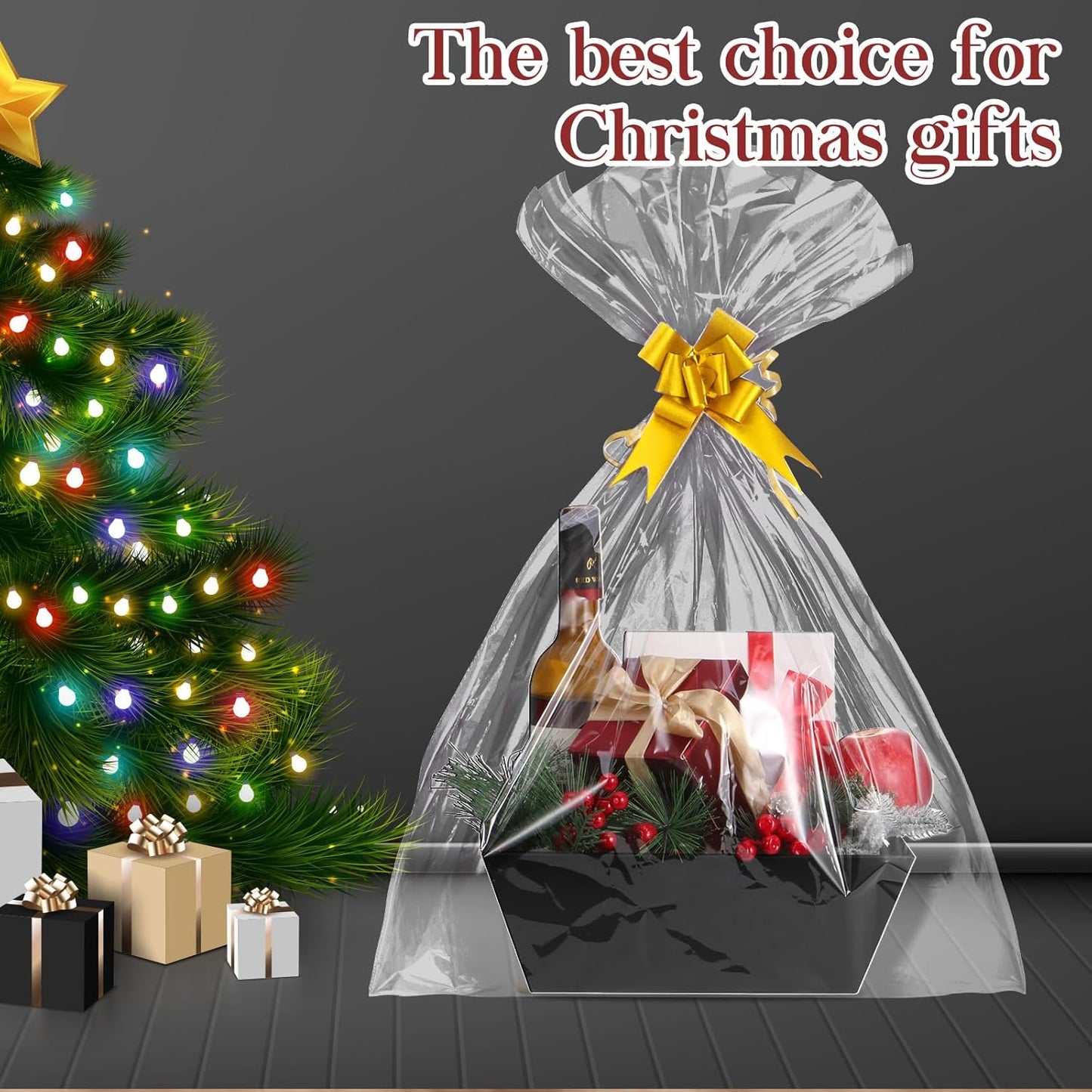 10PACK Black Baskets For Gifts Empty, 10x12”Thick Kraft Gift Basket with 10 Bows 10 Bags Empty Gift Baskets for Christmas, Easter, Birthdays, Snacks, Farmers Market