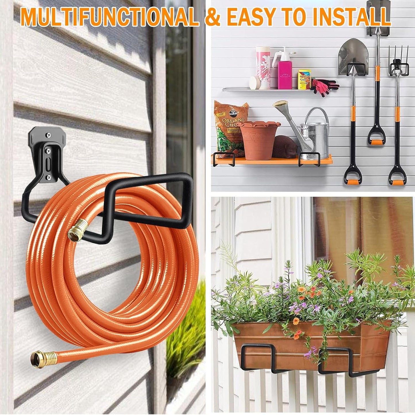 Water Hose Holder, 1 Pack Heavy Duty Wall Mount, Metal Hose Reel, Sturdy Hose Hanger Rack Stand for Outdoor Yard & Garage Storag