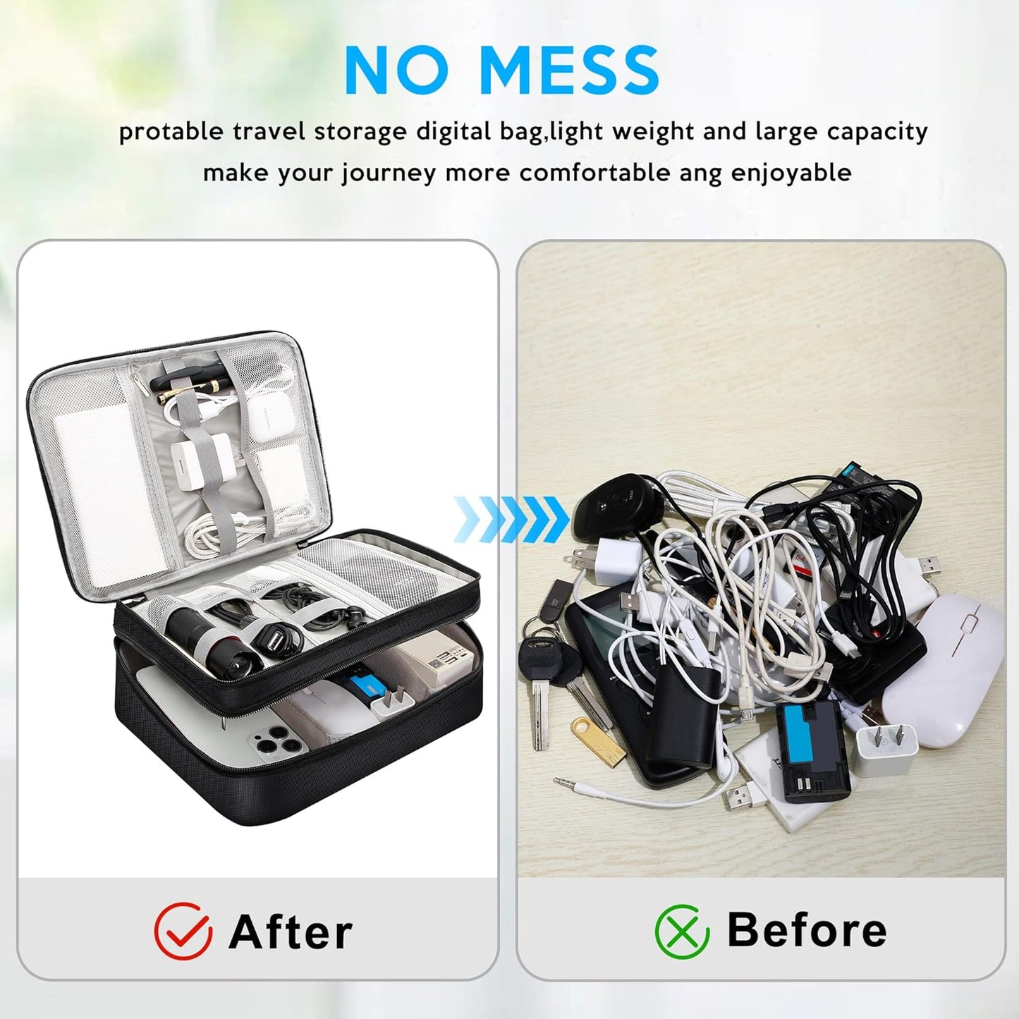 CILLA Electronic Organizer Travel Case, Travel Cord Organizer Case Portable Waterproof Cable Organizer Bag for Charger, Cord, USB, Power Bank, Earphone