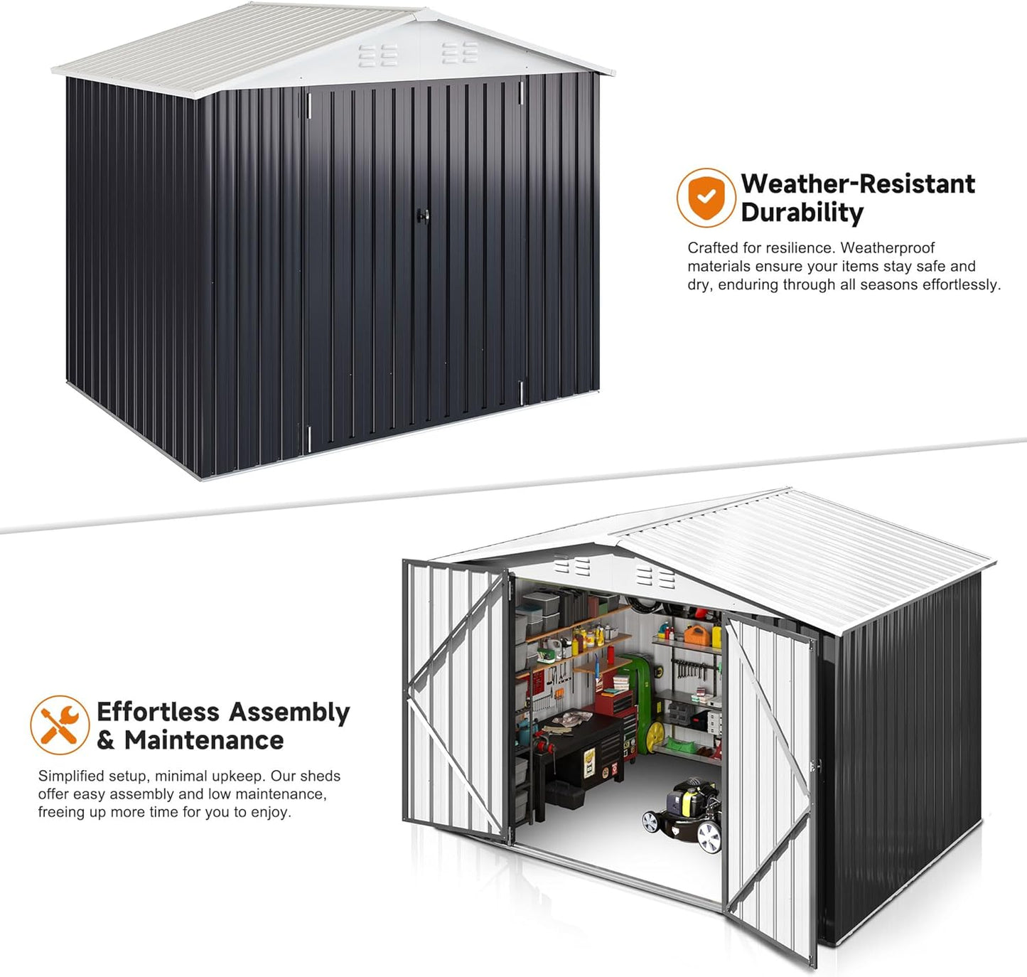Polar Aurora 6x8 FT Outdoor Storage Shed, Metal Garden Shed with Updated Frame Structure, Tool Sheds for Backyard Garden Patio Lawn White