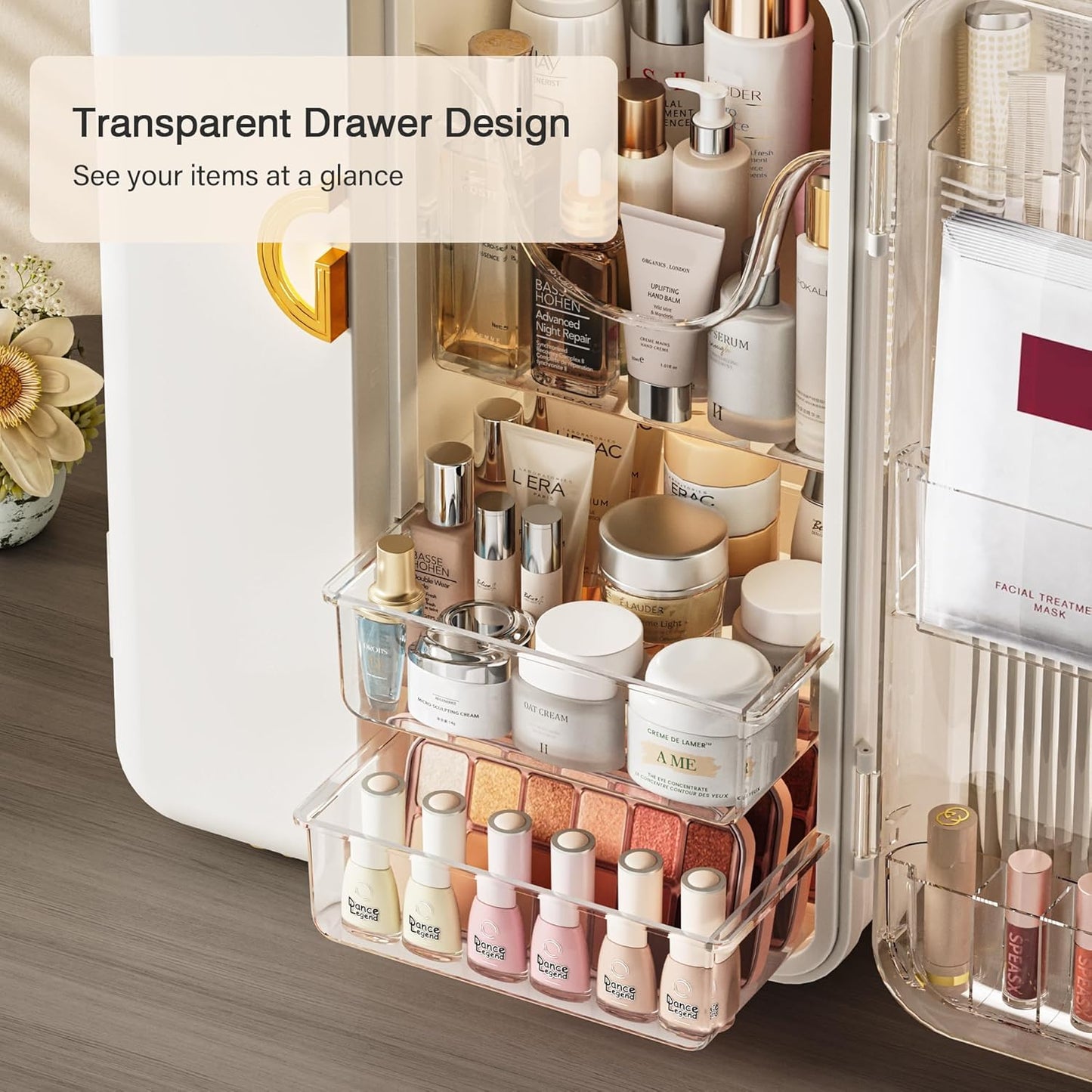 UAK Makeup Organizer with Drawers for Vanity, Cosmetic Display Case with Brush Holders, Storage for Skincare Countertop Bathroom (White)