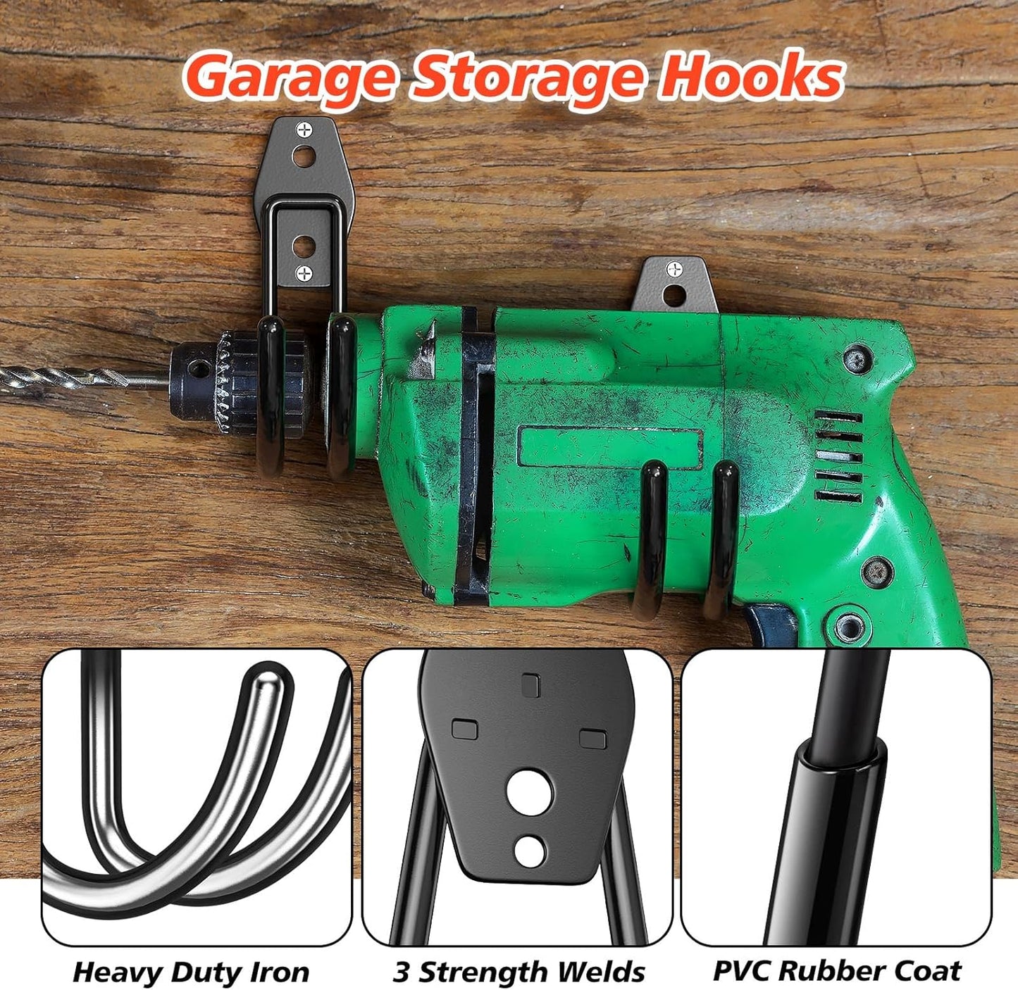 4 Pack Heavy Duty Garage Hooks,Solid Steel Wall Mount Hangers,with Anti-Slip Coating,for Hanging and Organising Ladder,Bike,Ropes,Broom,Garden,Yard and Power Tools(5.5x4.1 inch)