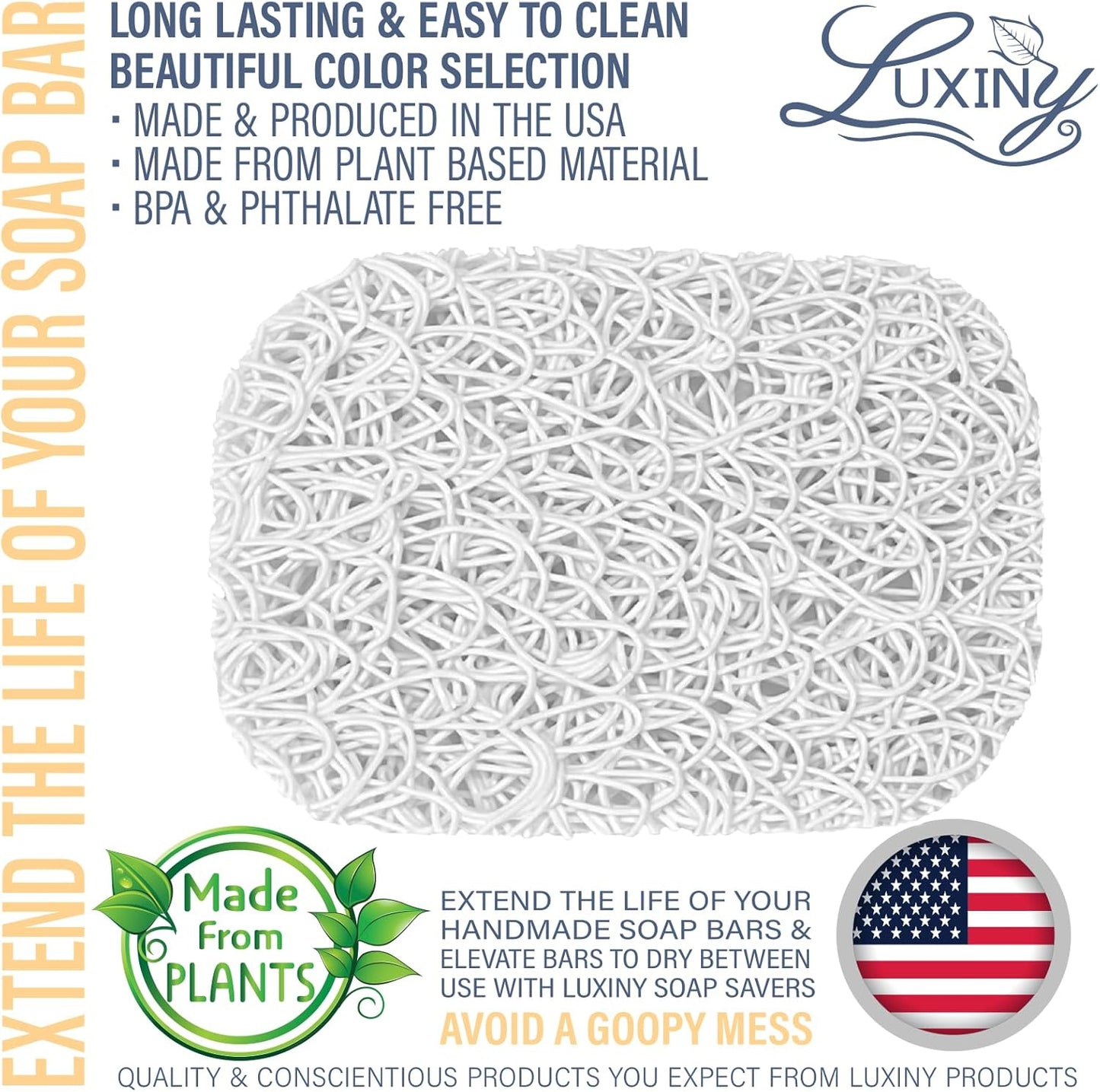 Soap Savers for Bar Soap, American Made by Luxiny, Lifts Soap in Soap Dishes & Shower Soap Holders - Handmade Soap Lasts Longer - Made from Plant Based Materials (White - 2 Pack)