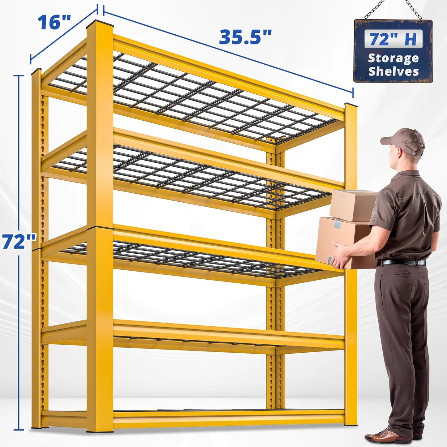 REIBII 72''H Garage Shelving 3010 LBS Storage Shelves Adjustable Metal Shelving 5 Tier Metal Shelves for Storage Industrial Shelf for Kitchen Pantry Warehouse Basement 72" H X 35.5" W X 16" D