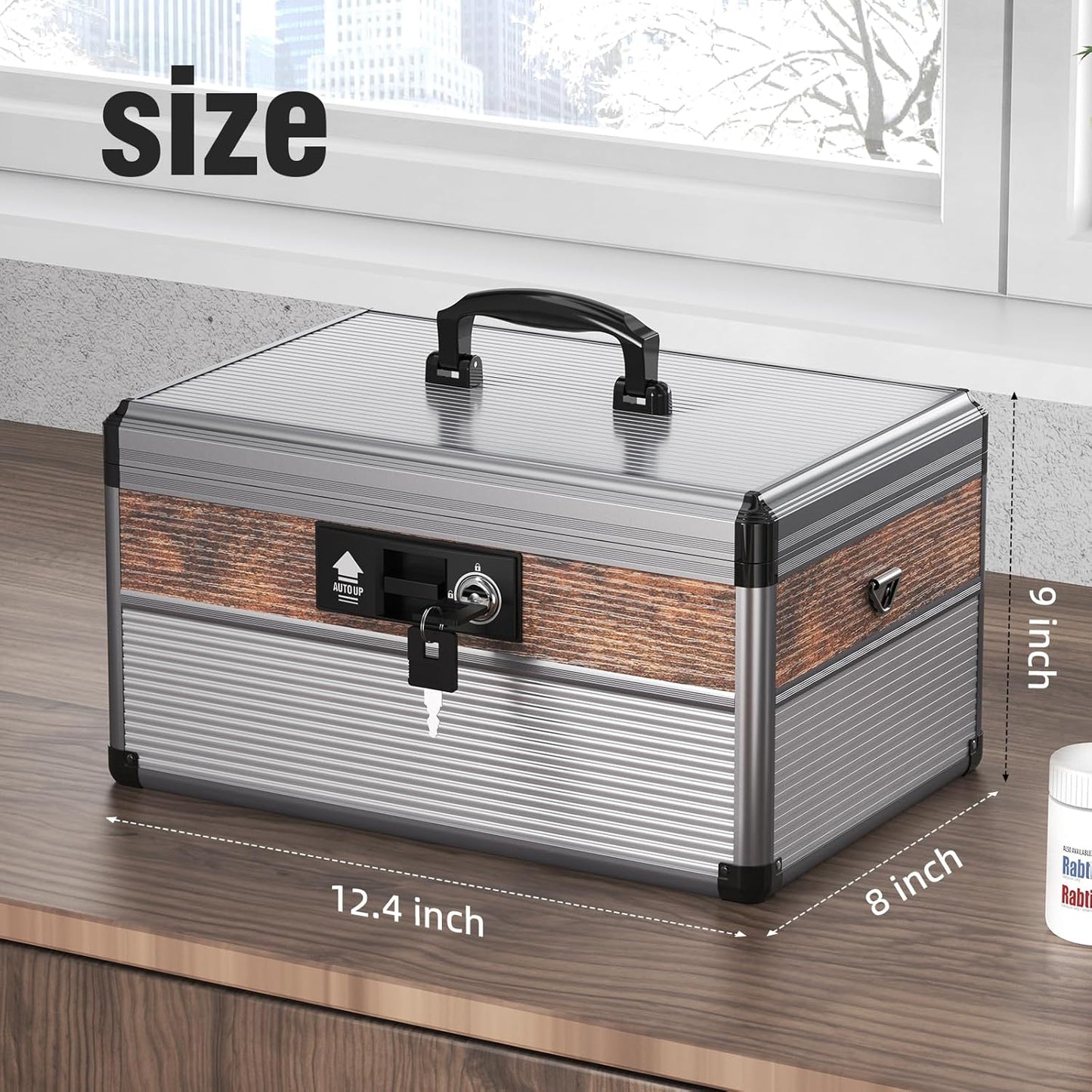 Glosen Medicine Lock Box,locking medicine box, Security Lock Boxes 【Large 14 x 8.85 x 7.5 Inch】 lock box, First Aid Key Safe Box,Lock Box for Medication