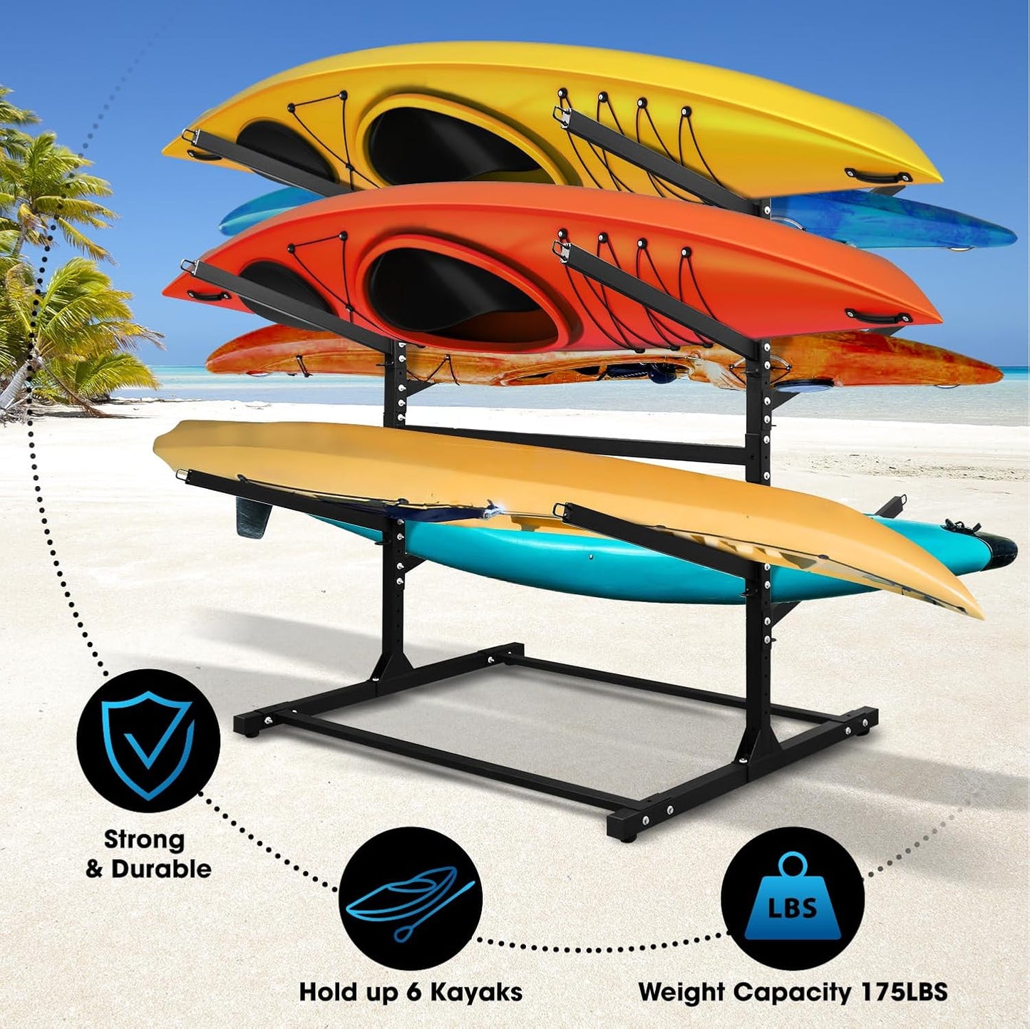 Adjustable Kayak Storage Rack, Freestanding Sup Storage Stand, Weatherproof Canoe Holder, Heavy Duty Paddleboard Bracket, Surfboard Bracket for Indoor, Outdoor, Garage, Shed, Dock…