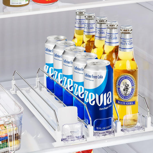 Drink Organizer for Fridge, Automatic Pusher Soda Can Dispenser for Refrigerator, Adjustable Width Holds up to 15 Cans Fridge Drink Organizer for Beer Beverage-3Row 15.3" D x 9.9" W