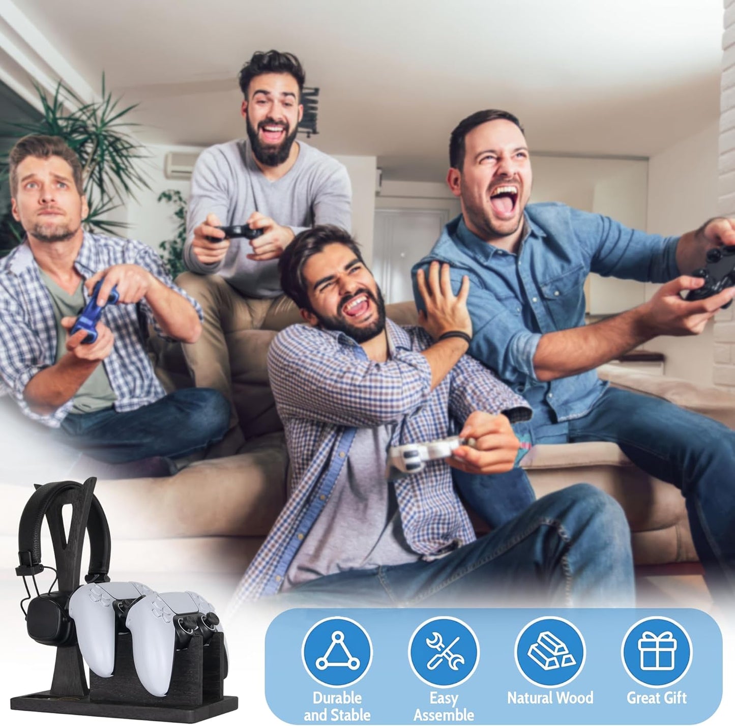 Gamer Gifts for Men Teenage Boy Controller Holder & Headphone Stand, Stylish Gaming Accessories Setup Controller Stand Headset Stands, Unique Gifts for Gamers to Organize Gaming Equipment