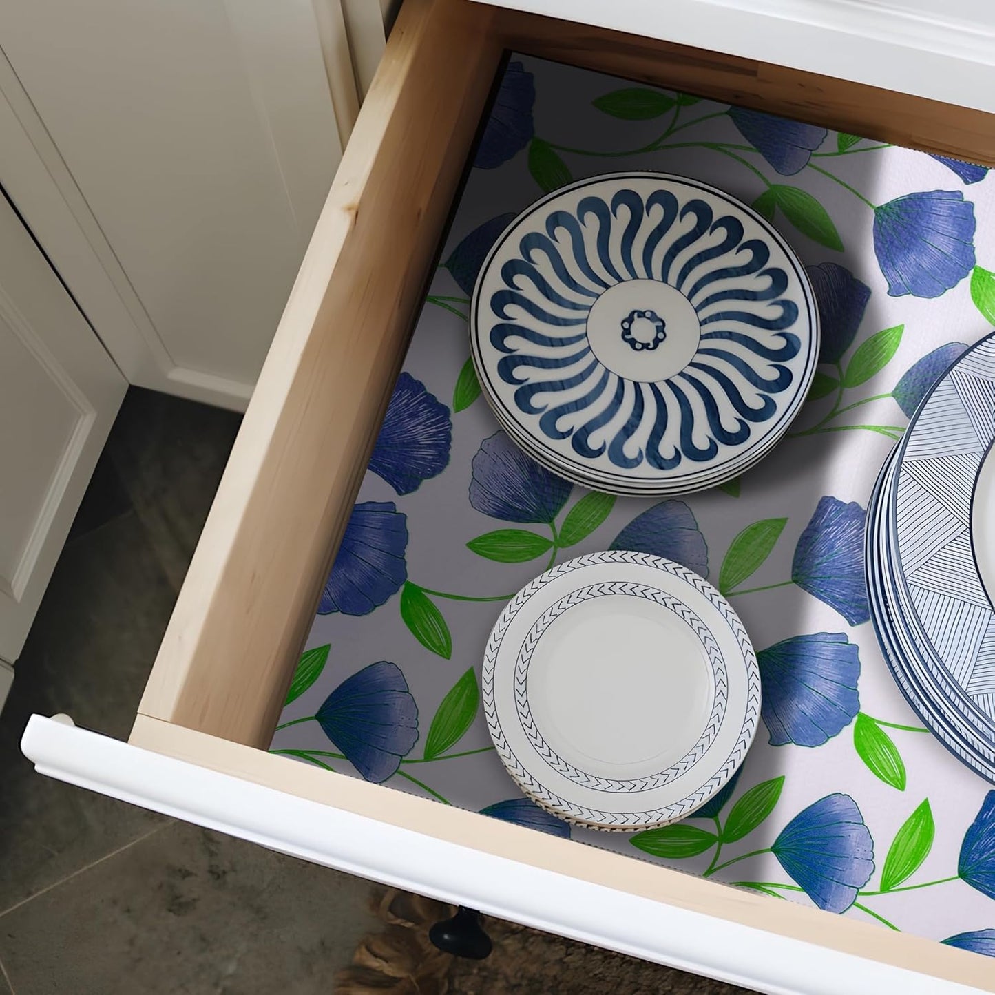 20" W x 360" L Floral Drawer and Shelf Liner for Cabinets, Non-Adhesive Strong Grip Non-Slip Flower Shelf Cabinet Kitchen Shelf Liners for Kitchen Cabinets