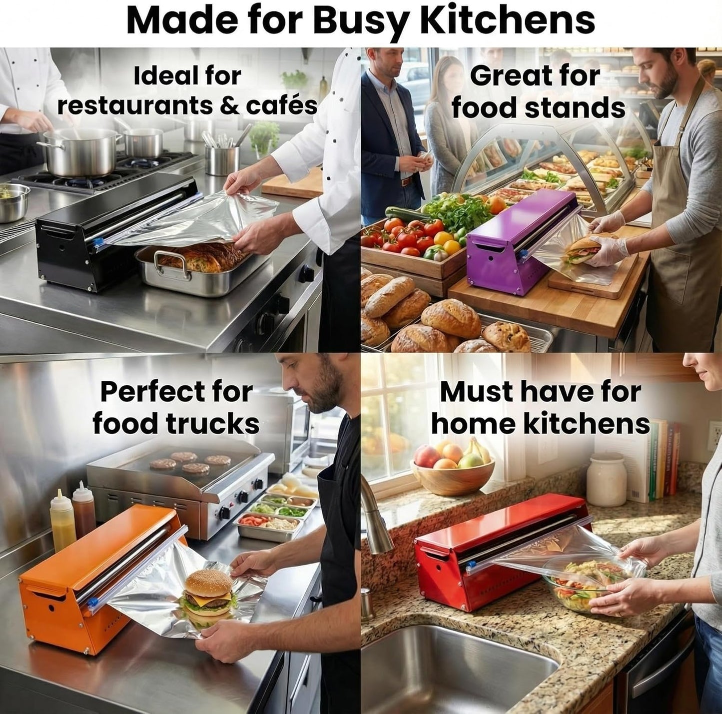 Stainless Steel Kitchen Dispenser for Foil, Plastic Wrap & Kraft Paper – Heavy-Duty Countertop Wrap Organizer – Fits Up to 18” Rolls – Modern Kitchen Gadget, Aluminum Foil & Cling Film Cutter