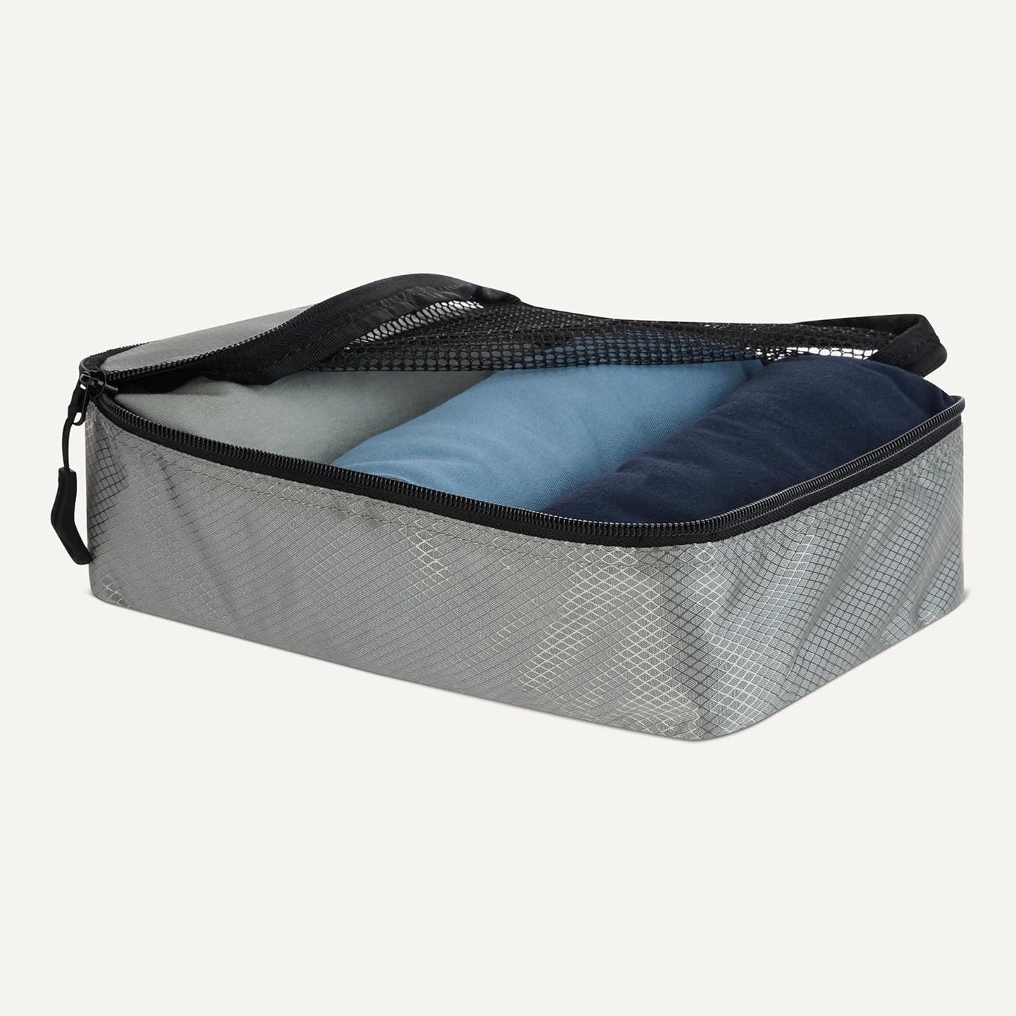 Amazon Essentials 4-Piece Packing Cubes Travel Accessories Set, Luggage Organizer with Double Zipper, Mesh Top, 100% Polyester, Small, Gray (Previously Amazon Basics)