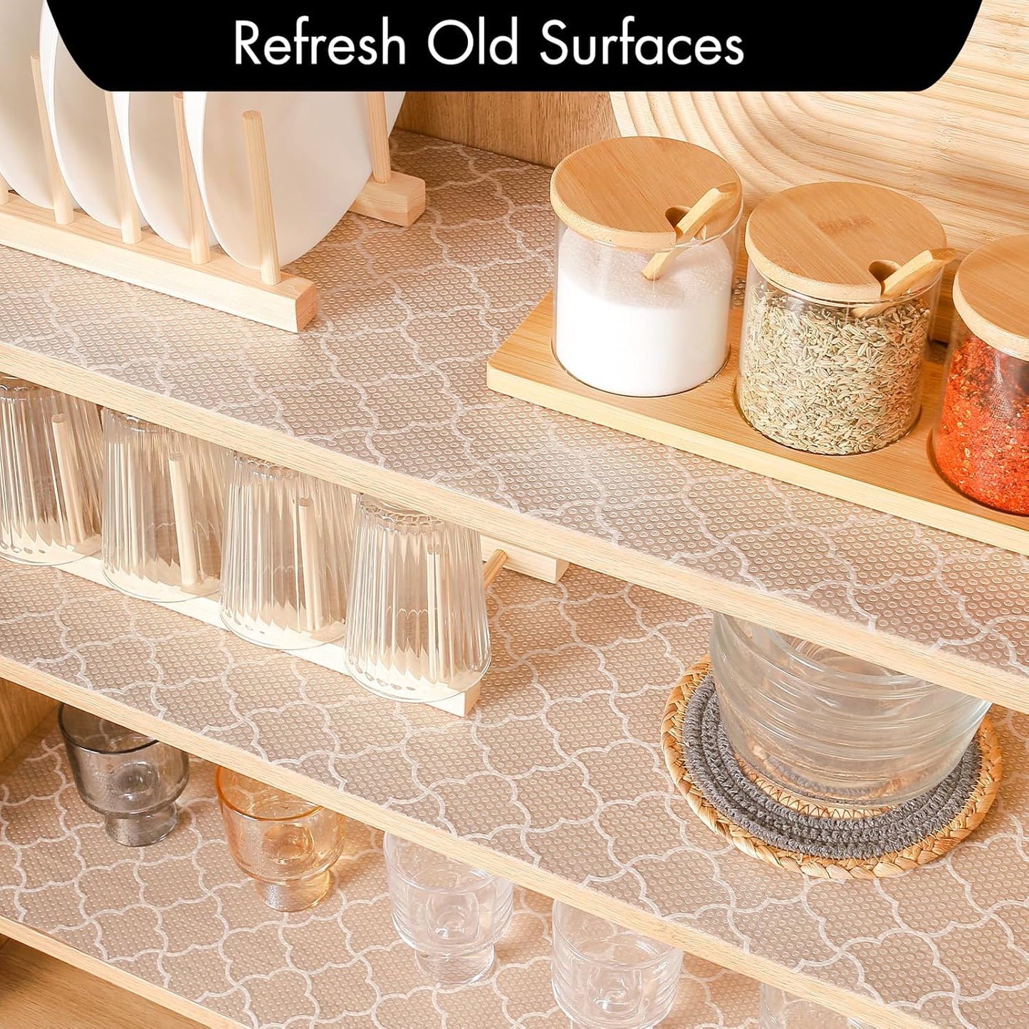 Cooyes Shelf Liner – Premium Non-Adhesive Cabinet & Drawer Liner for Kitchen – Waterproof Shelf Paper with Modern Pattern – Durable EVA Cabinet Mat – Easy to Cut (17.5" W x 78.7" L)