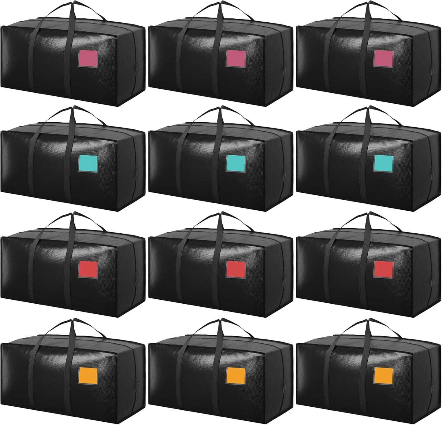 12 Pack Extra Large Heavy Duty Moving Bags with Reinforced Zipper & Wide Handles, Moisture-Resistant Storage Bins Packing Cubes for Clothes, College Dorm, Travel, and Home Organization, Black