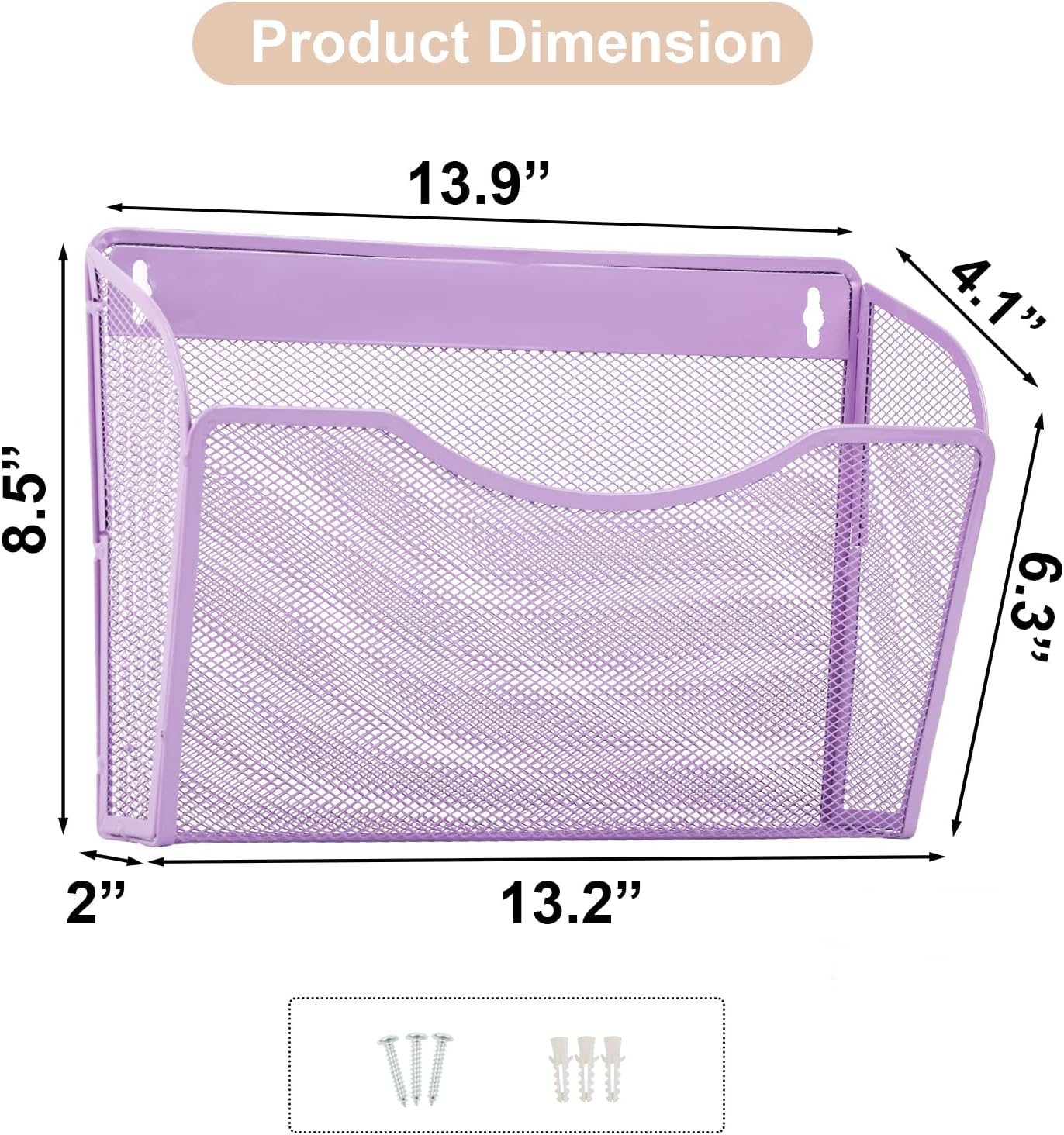 EASEPRES 3 Single Pocket Mesh Hanging File Organizer, Vertical Wall Mounted Magazine File Holder, Mount Basket Mail Paper Document Folder Organizing for Office, Home and School, Light Purple