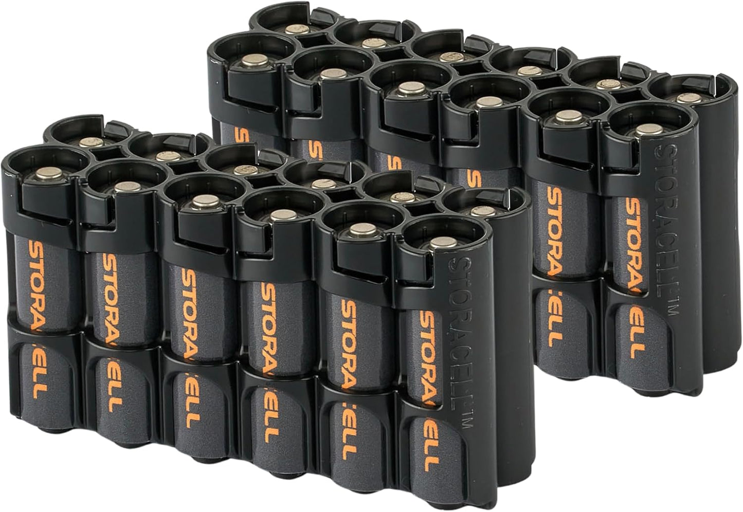 Storacell AA-12 Battery Storage Caddy and Dispenser (Pack of 2), Black, Holds 12 AA Batteries (Not Included), Durable & Compact Design, The Original Battery Caddy, Made in The USA
